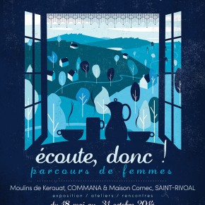 Affiche de l'exposition temporaire "Ecoute donc ! Parcours de femmes" de l'Ecomusée des Monts d'Arrée