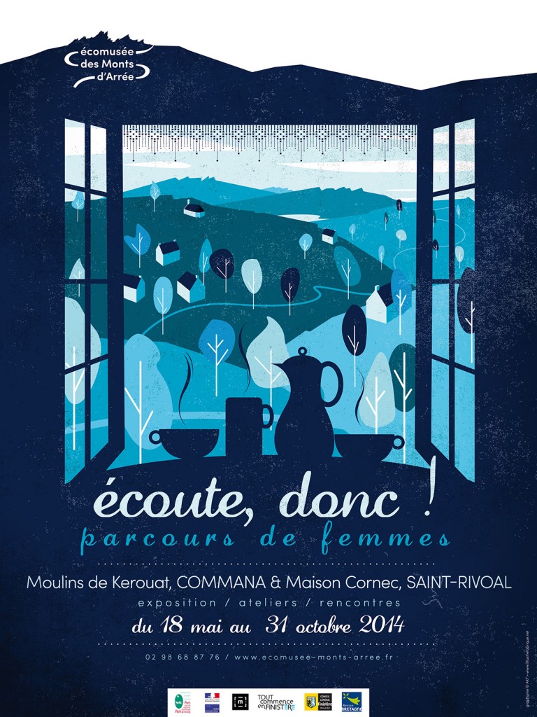 Affiche de l'exposition temporaire "Ecoute donc ! Parcours de femmes" de l'Ecomusée des Monts d'Arrée