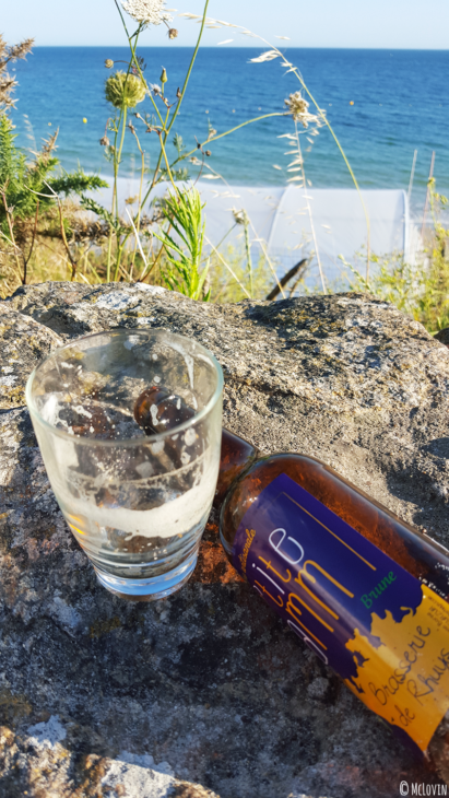 Bière brune P'tite Mamm de la Brasserie de Rhuys finie à la plage de KErvillen à la Trinité-sur-Mer dans le Morbihan