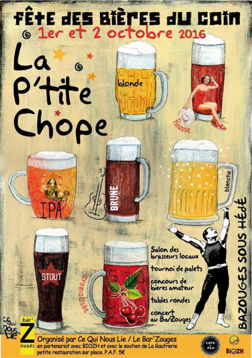 Affiche de la fête des bière locales La P'tite Chope à Hédé-Bazouges (35) en octobre 2016