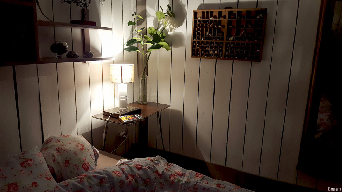 Vue intérieure du paddock aménagé en hébergement insolite d'Ille Flottante sur le Canal d'Ille et Rance à Hédé-Bazouges (35)